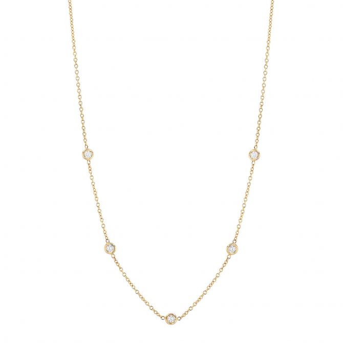 Zoe Chicco 5 Floating Diamond Bezel Set Station Necklace in Yellow Gold, 18"