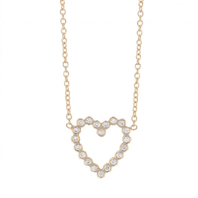 Zoe Chicco Diamond Bezel Set Open Heart Pendant in Yellow Gold, 18"