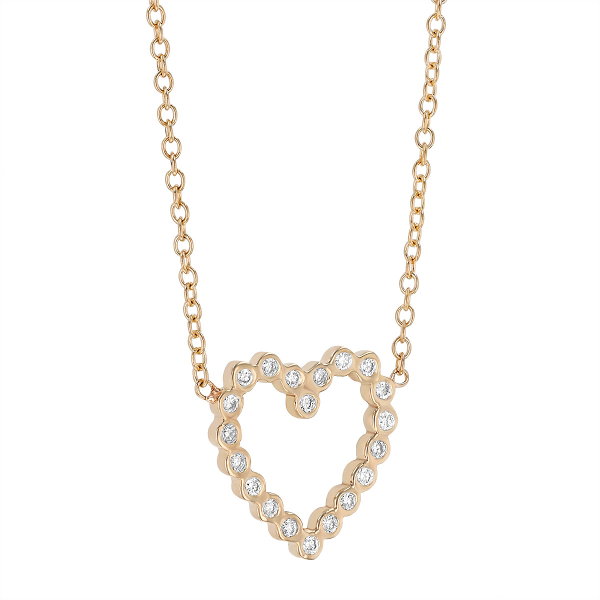 Zoe Chicco Diamond Bezel Set Open Heart Pendant in Yellow Gold, 18