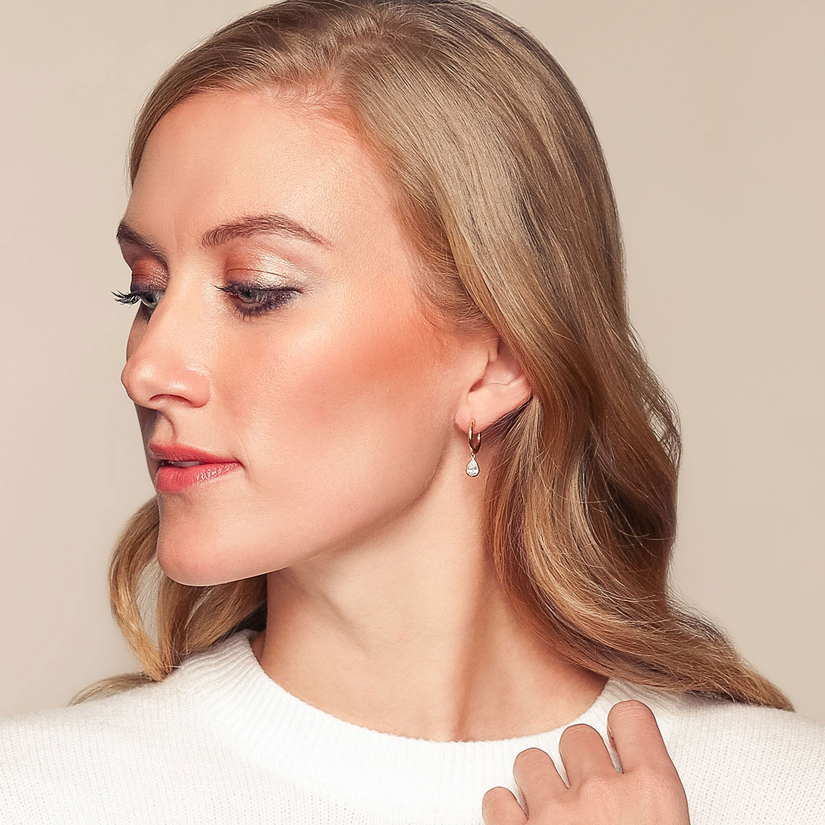 Borsheims Signature Collection Lab-Grown Pear Shaped Diamond Bezel Drop Hoop Earrings in Yellow Gold