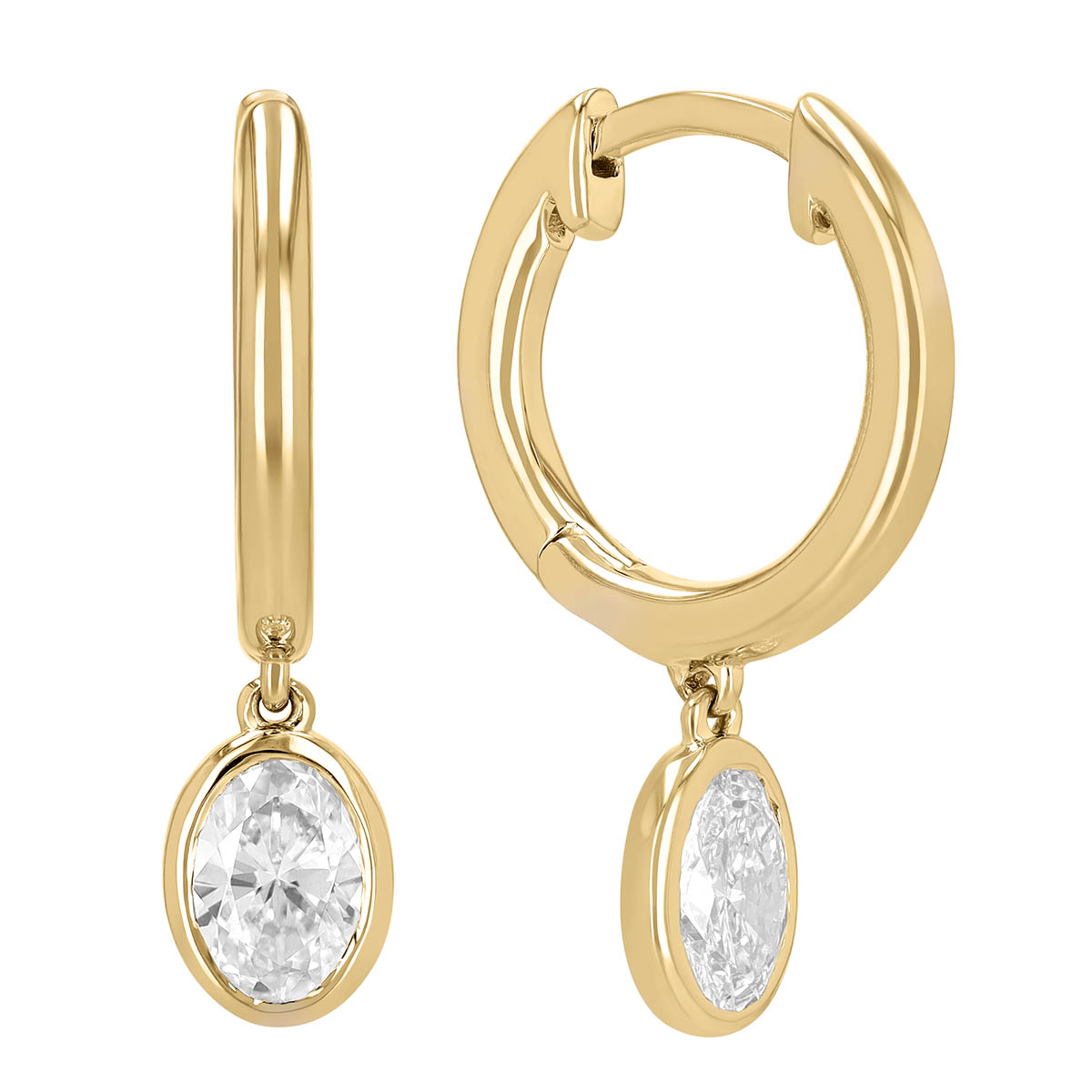 Borsheims Signature Collection Lab-Grown Oval Diamond Bezel Drop Hoop Earrings in Gold