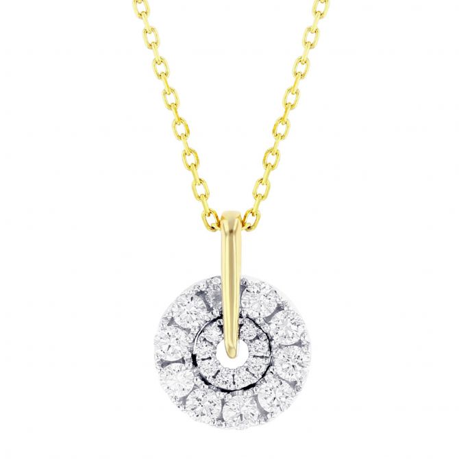 Frederic Sage Diamond Cluster Spinning Circle Pendant Necklace in Yellow Gold