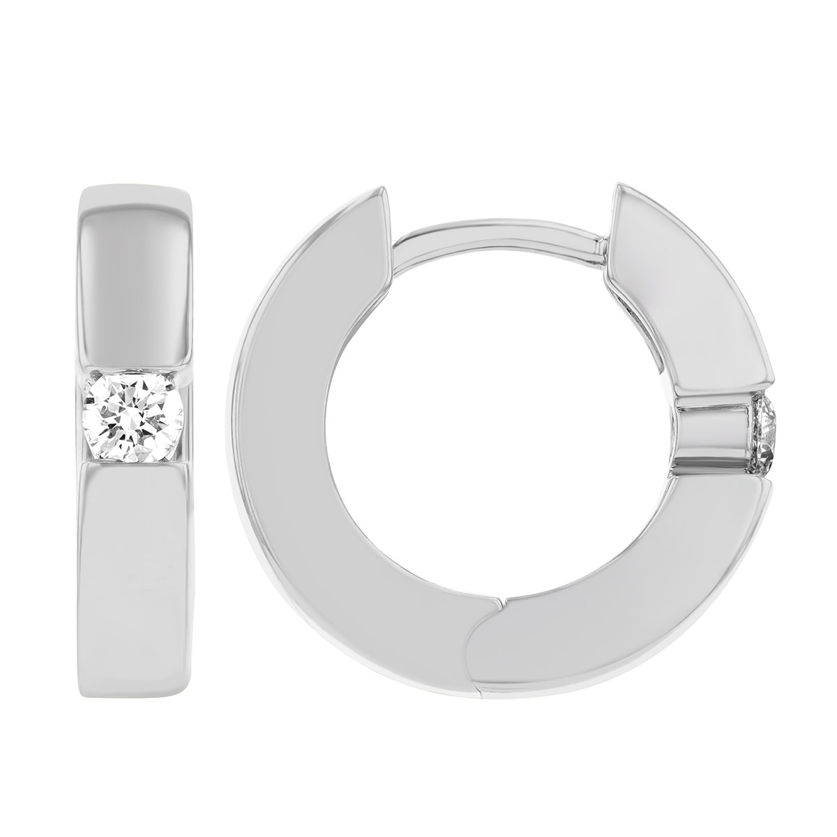 White Gold Hinged Huggie Hoop Earrings with Diamonds