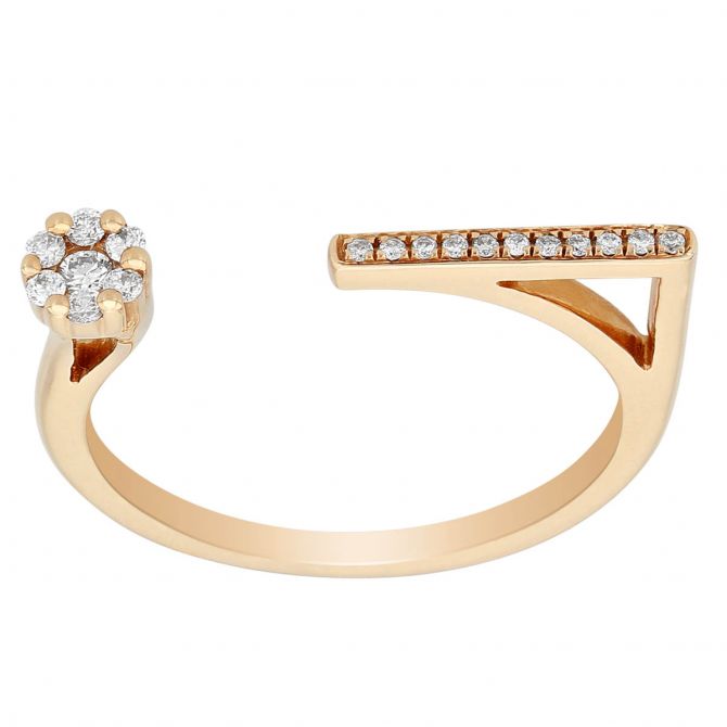Diamond Pavé Dot Dash Open Cuff Ring in Yellow Gold