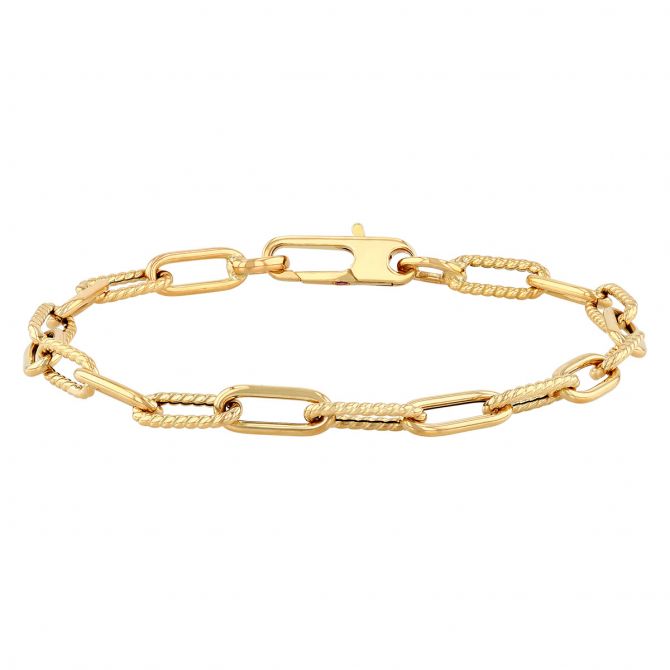 Roberto Coin Yellow Gold Alternating Polished & Fluted Fine Paperclip Chain Bracelet, 7"