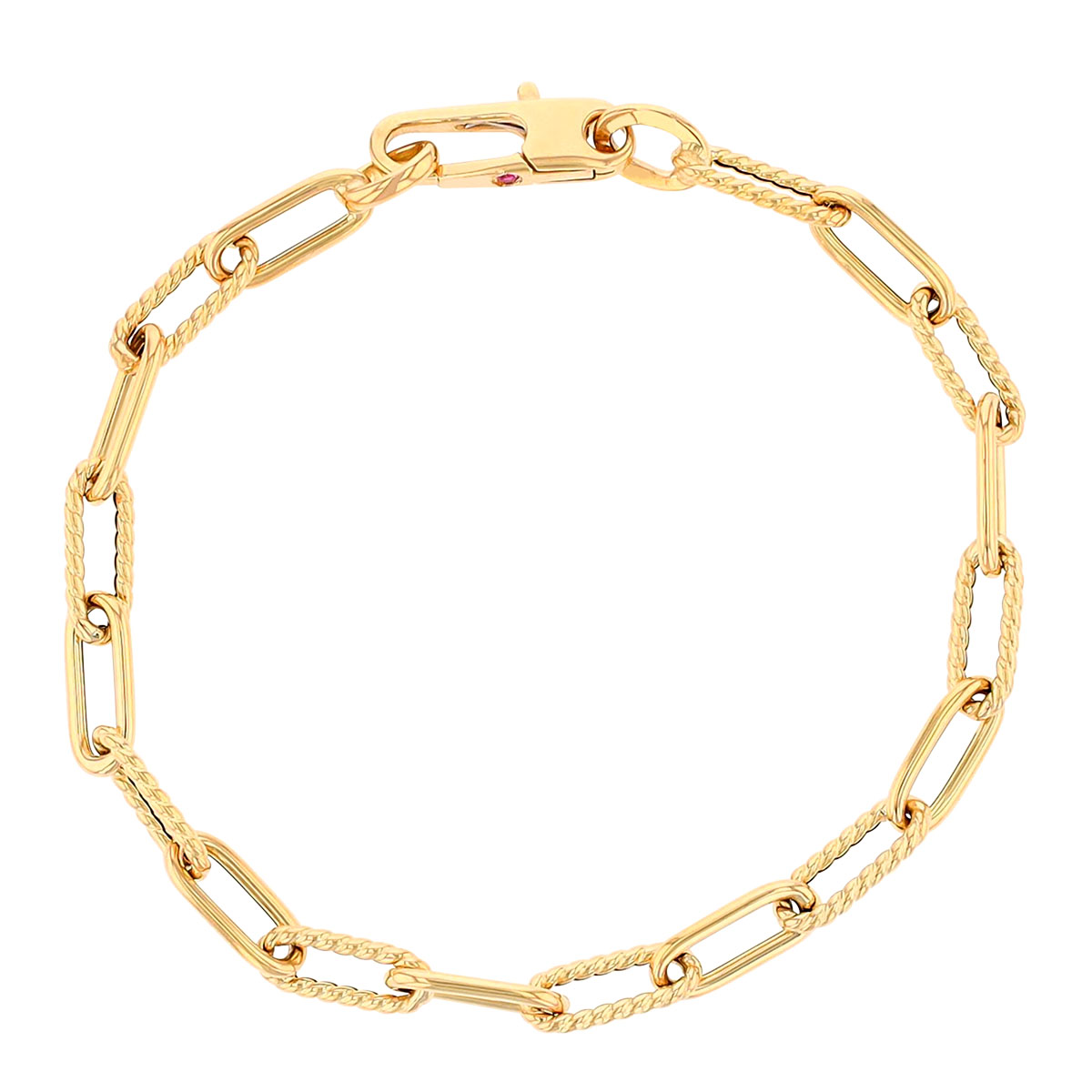 Roberto Coin Yellow Gold Alternating Polished & Fluted Fine Paperclip Chain Bracelet, 7