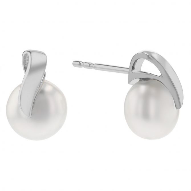 White Gold & Cultured Pearl Button Earrings