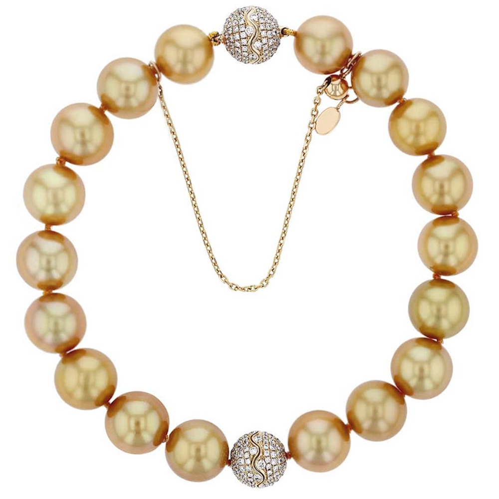 TARA Pearls Golden South Sea Cultured Pearl & Diamond Pave Bead Bracelet in Yellow Gold, 8