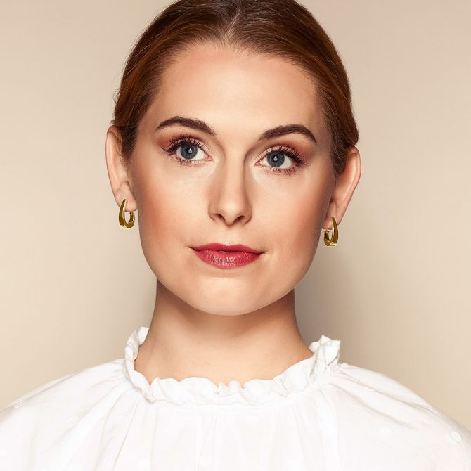 Yellow Gold Tapered J Hoop Earrings, 22 mm