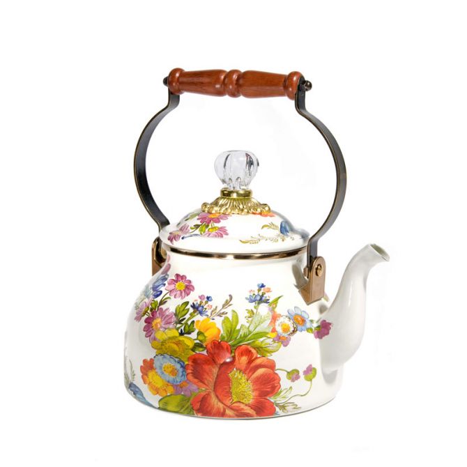 MacKenzie-Childs Flower Market 2 Quart Tea Kettle, White