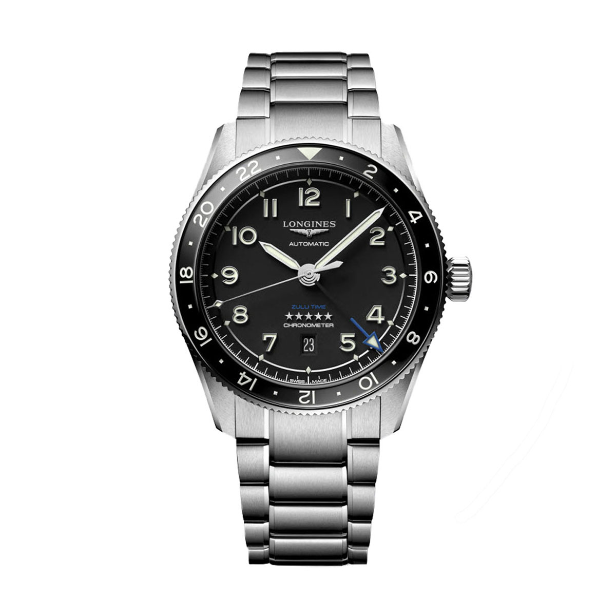 Longines Spirit Zulu Time 42mm Watch, Matte Black Dial