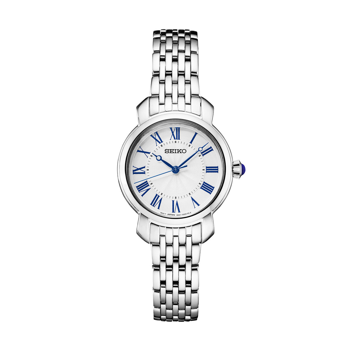 Seiko Essentials 29.2mm Stainless Steel Watch, White and Blue Dial