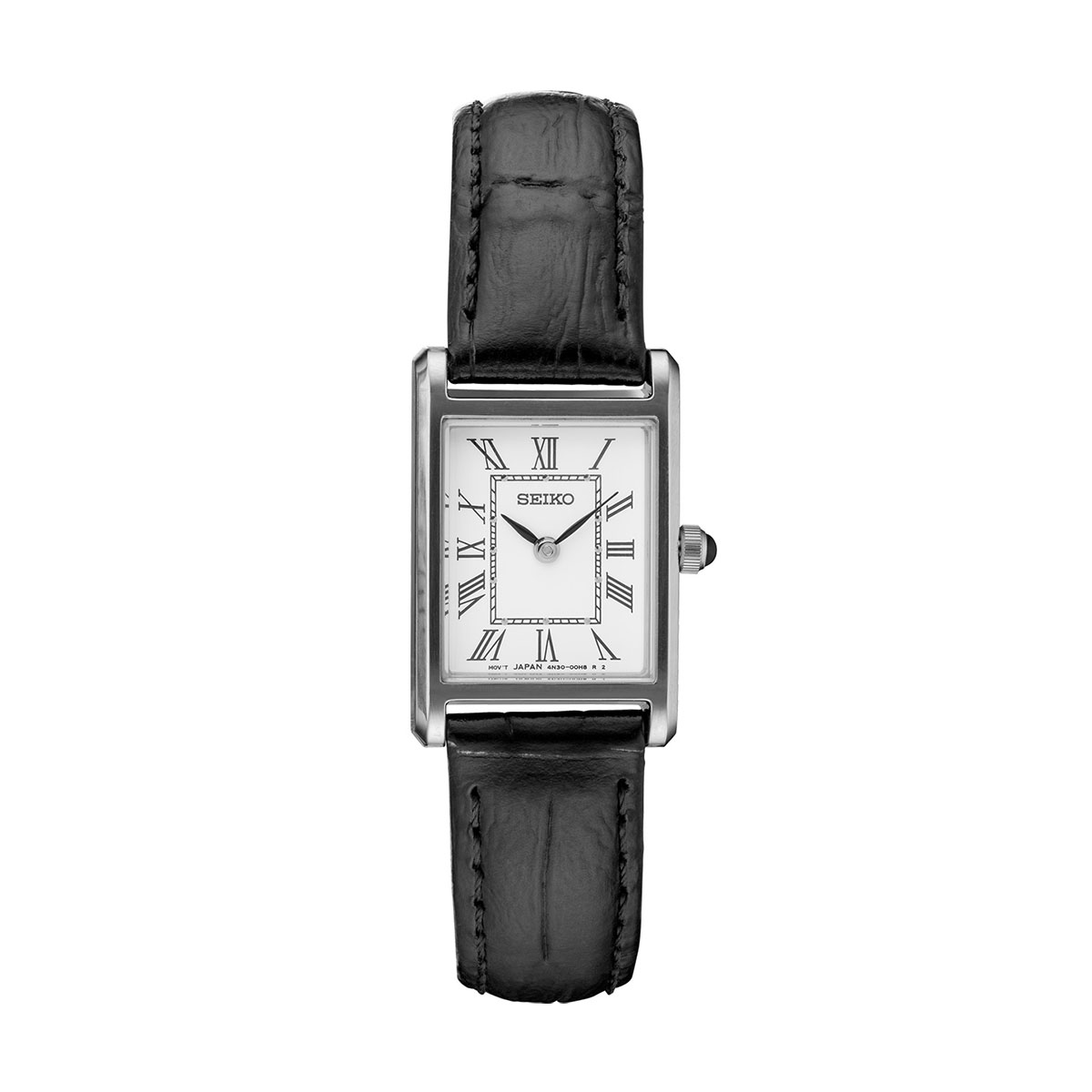 Seiko Essentials 18.9mm Black Leather Watch, White Dial | SWR053 ...