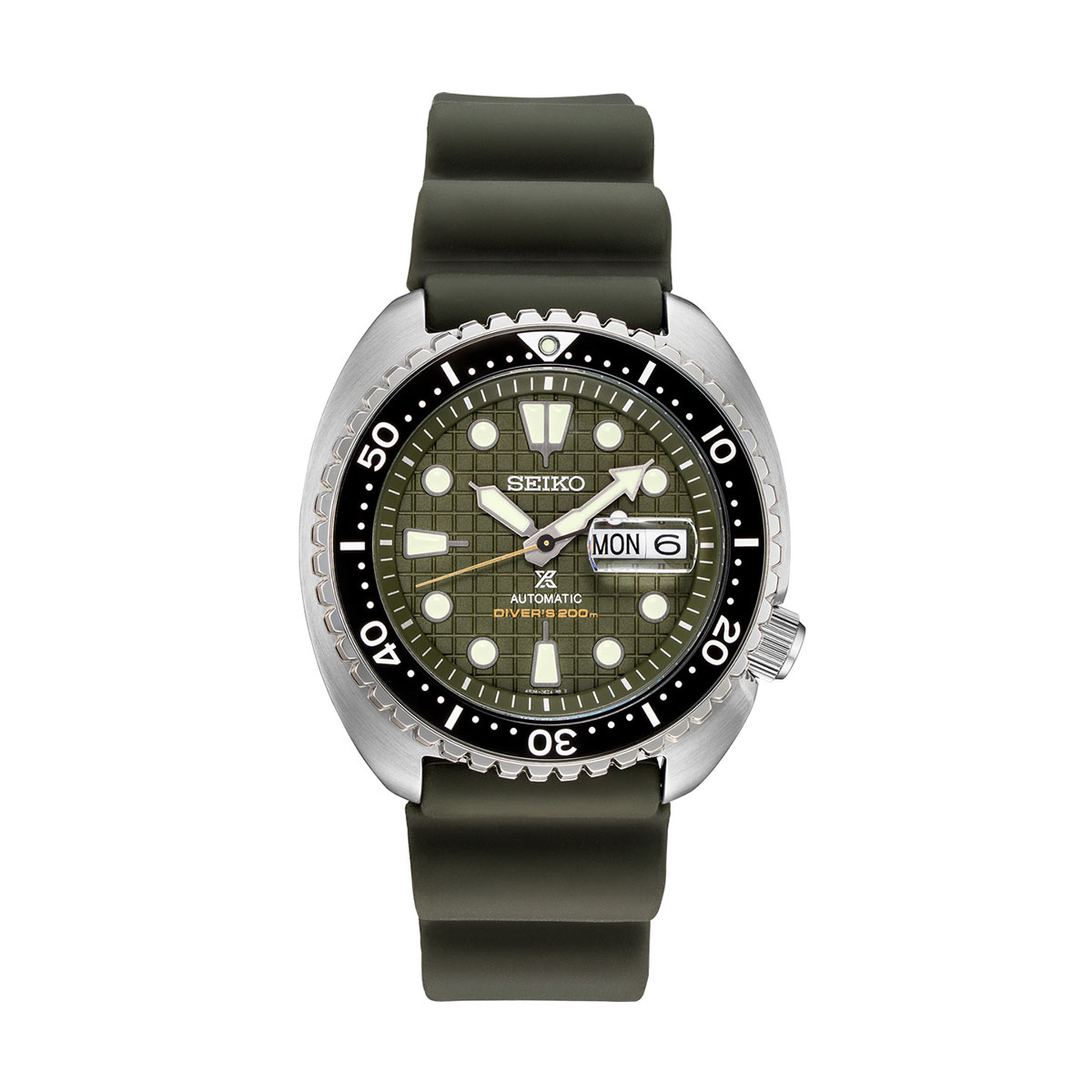 Seiko Prospex 45mm Khaki Green Silicone Watch, Khaki Green Dial