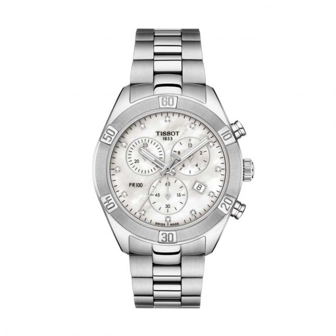 Tissot PR100 Sport Chic Chronograph, White Mother of Pearl Dial