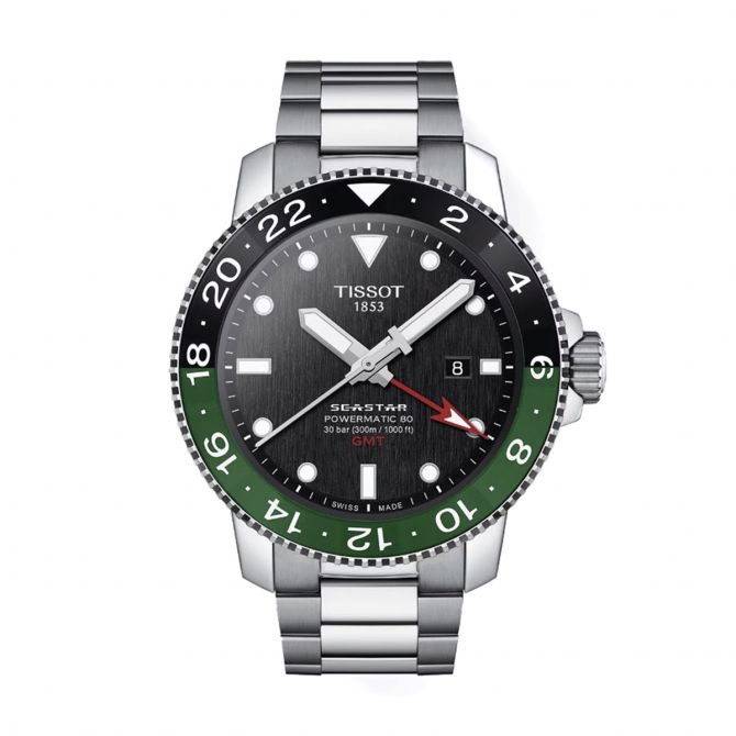 Tissot Seastar 1000 Powermatic 80 GMT 46mm Men's Watch, Black Dial