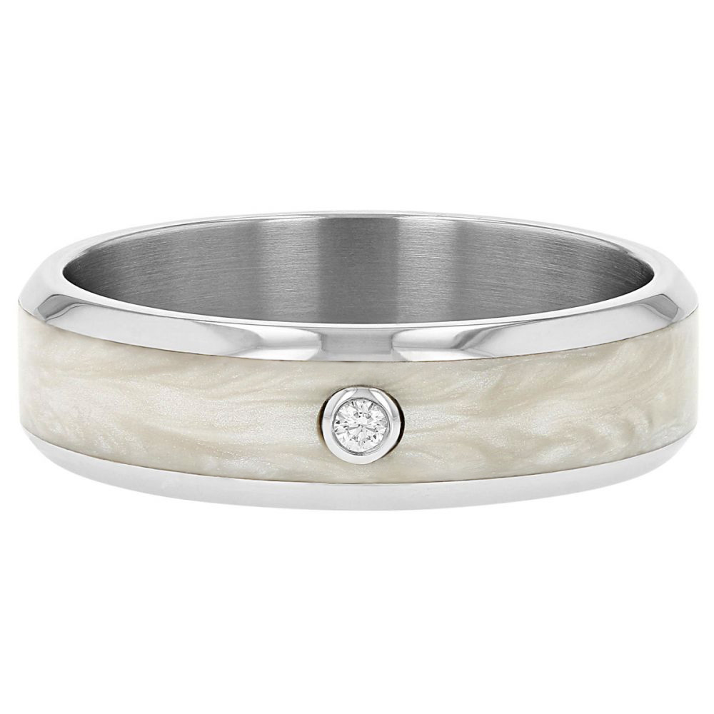 Furrer-Jacot Diamond Wedding Band in Palladium with White Ceramic Inlay, Size 9.5