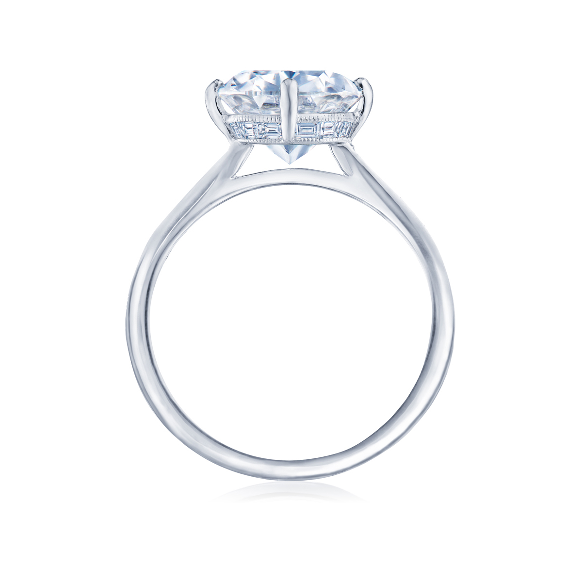 Kwiat Cushion Diamond Compass Set Engagement Ring with Baguette Band in Platinum