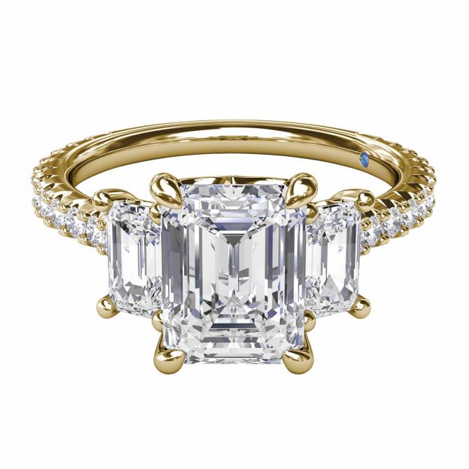 Emerald Cut Diamond 3 Stone Engagement Ring Setting in Yellow Gold Borsheims
