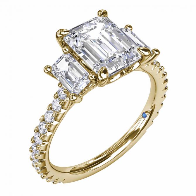 Emerald Cut Diamond 3 Stone Engagement Ring Setting in Yellow Gold