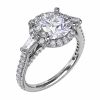 Diamond Halo Engagement Ring Setting with Tapered Baguettes in White Gold