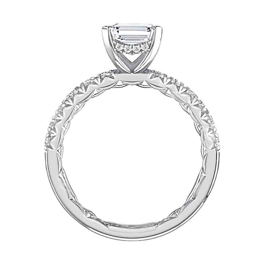A. Jaffe Round Diamond Side Stone & Hidden Halo Engagement Ring Setting in White Gold