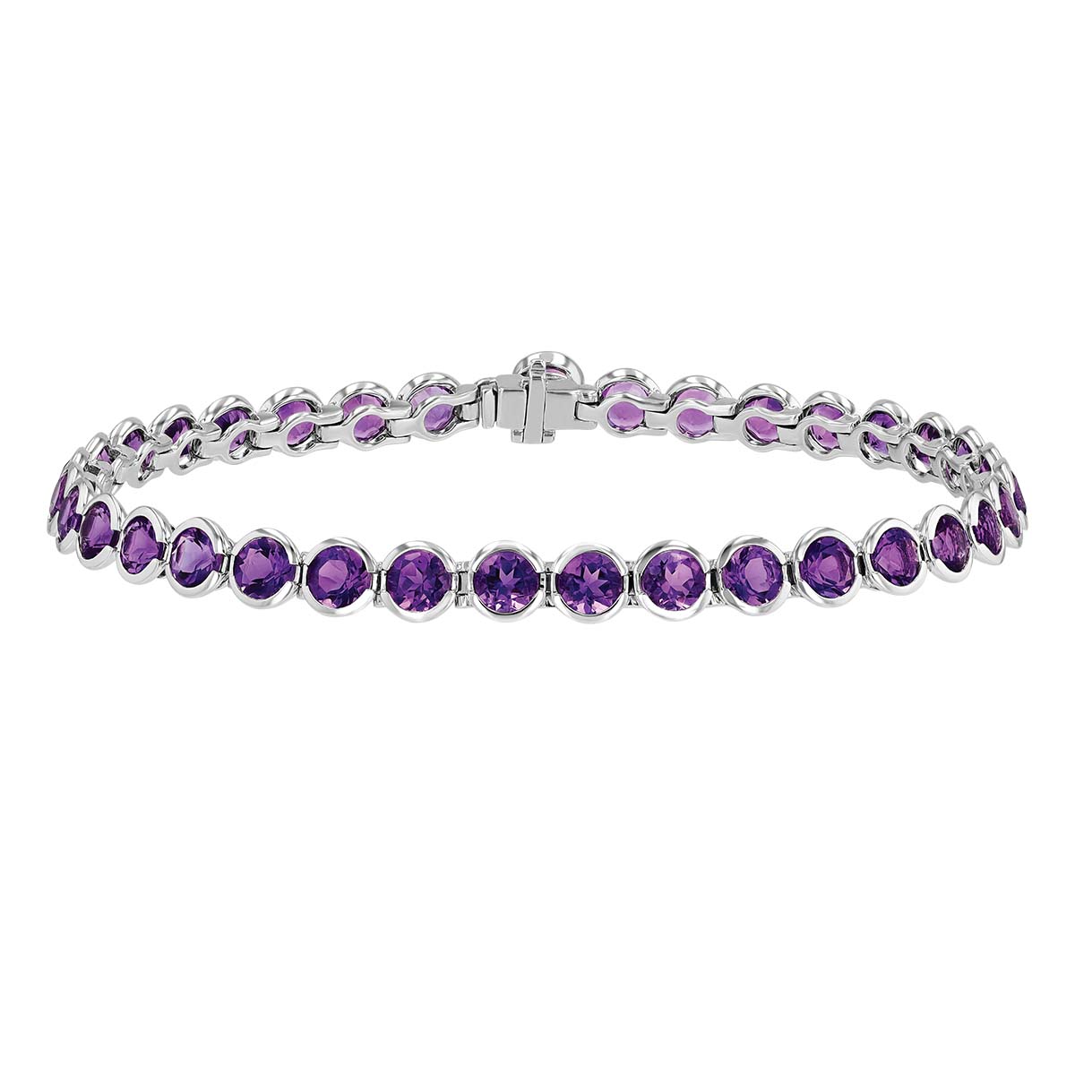 Bezel Set Amethyst Bracelet in White Gold