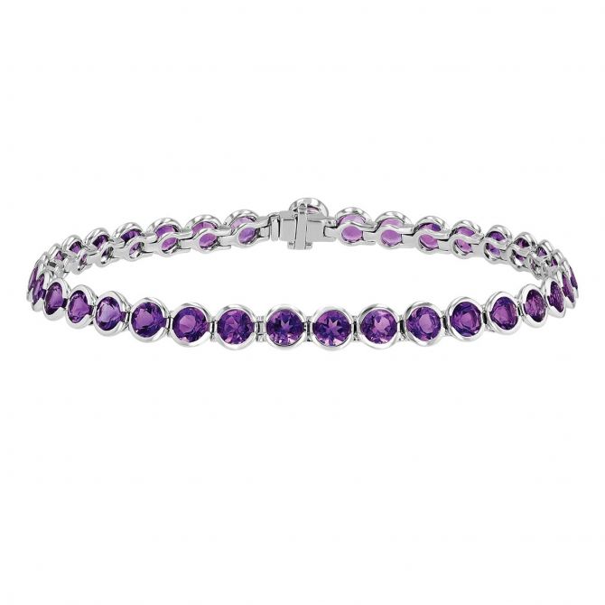 Bezel Set Amethyst Bracelet in White Gold