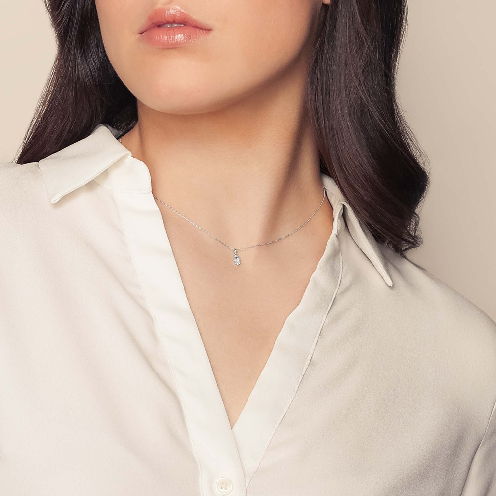 Sapphire & Diamond Pavé Hamsa Pendant in White Gold, 16