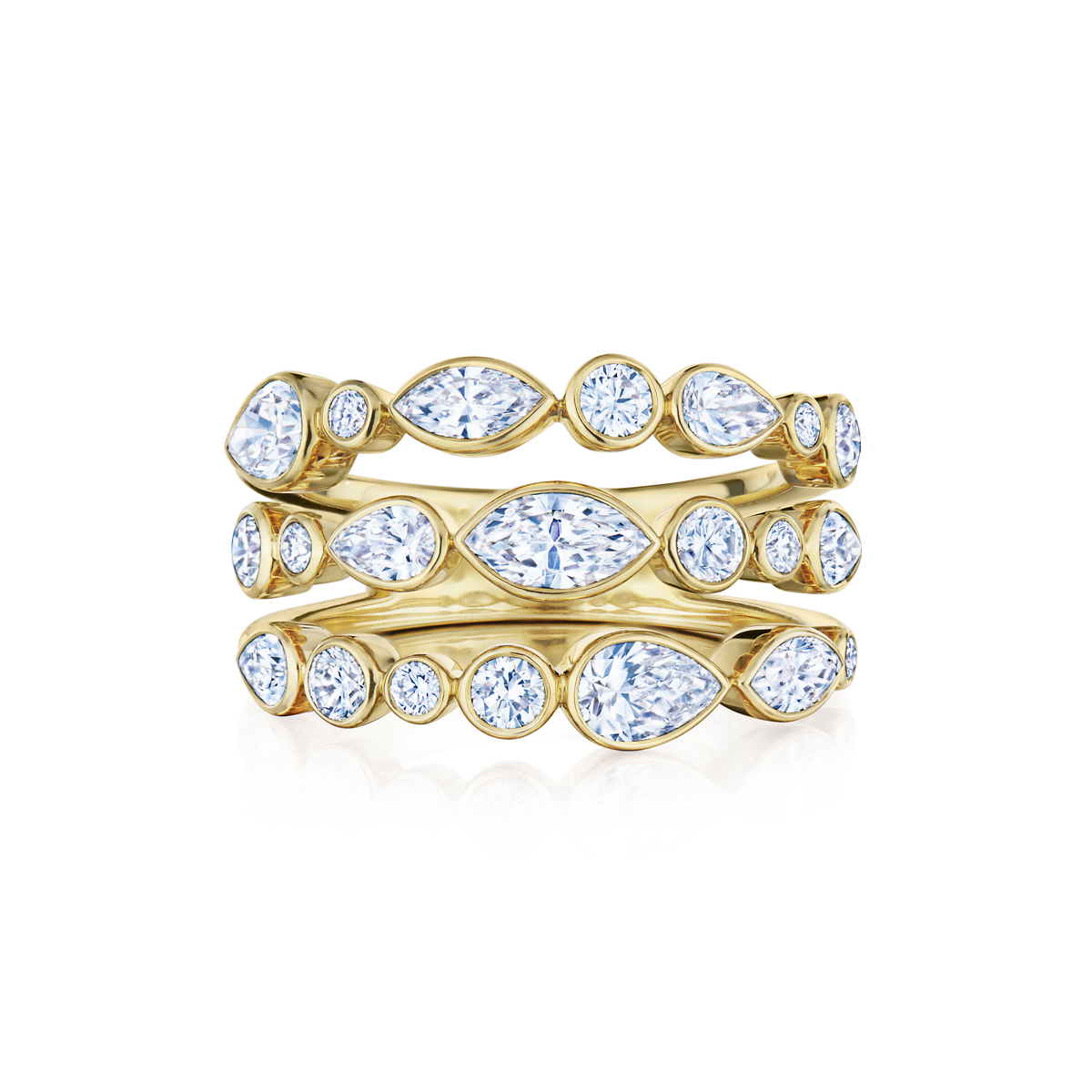 Kwiat Portofino 3 Row Ring with Mixed Shape Diamonds in Yellow Gold ...