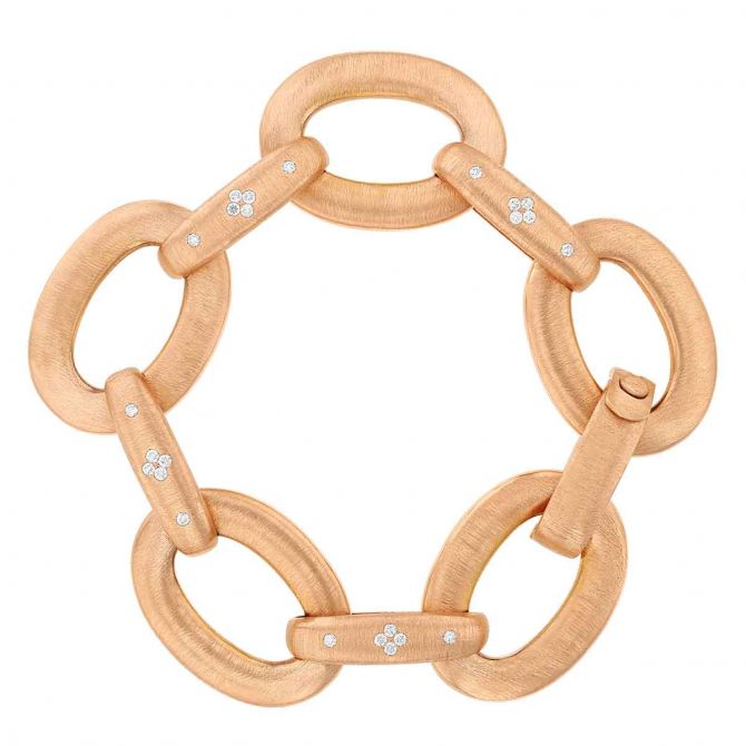 Roberto Coin Duchessa Satin Finish & Diamond Accent Oval Link Bracelet in Rose Gold, 7.75"