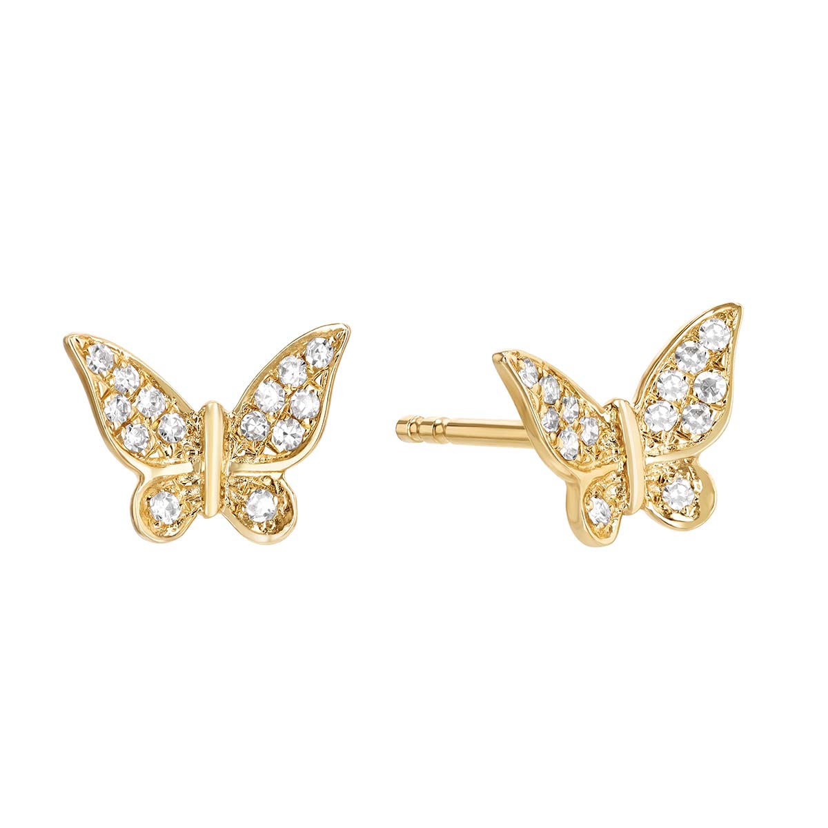 Diamond Pavé Butterfly Stud Earrings in Yellow Gold