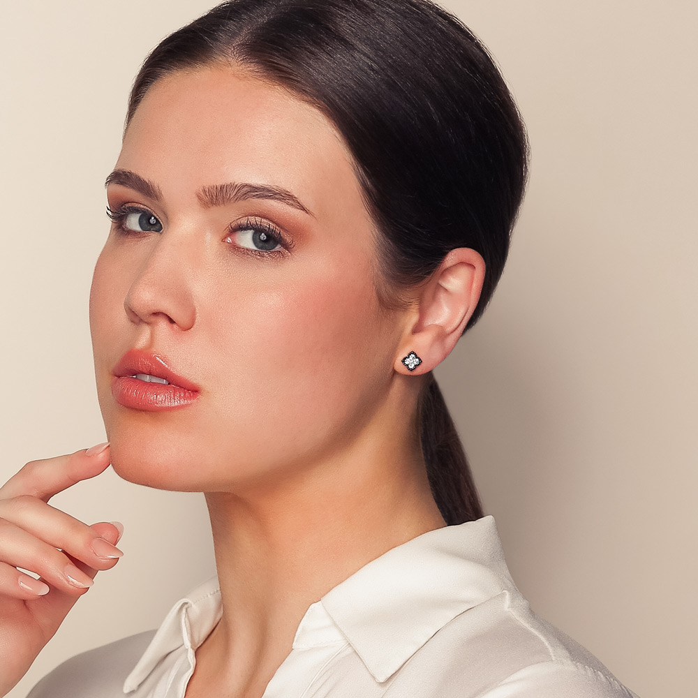 Frederic Sage Black & White Diamond Cluster Stud Earrings in White Gold