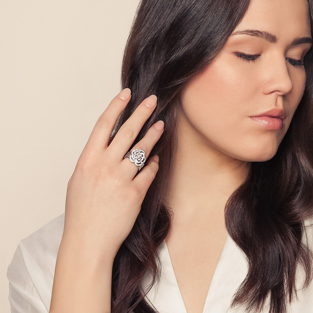 Diamond Flower Convertible Ring & Bracelet in White Gold