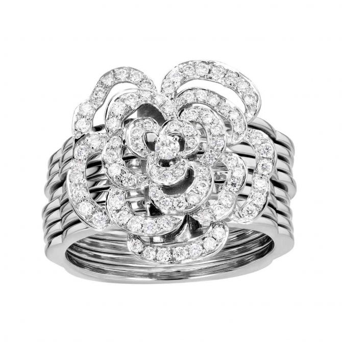 Diamond Flower Convertible Ring & Bracelet in White Gold