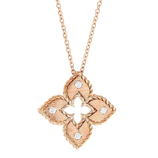 Roberto Coin Venetian Princess Flower Petite Rose Gold Pendant with Diamonds, 18"