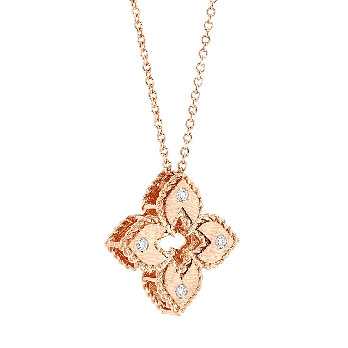 Roberto Coin Venetian Princess Flower Petite Rose Gold Pendant with Diamonds, 18