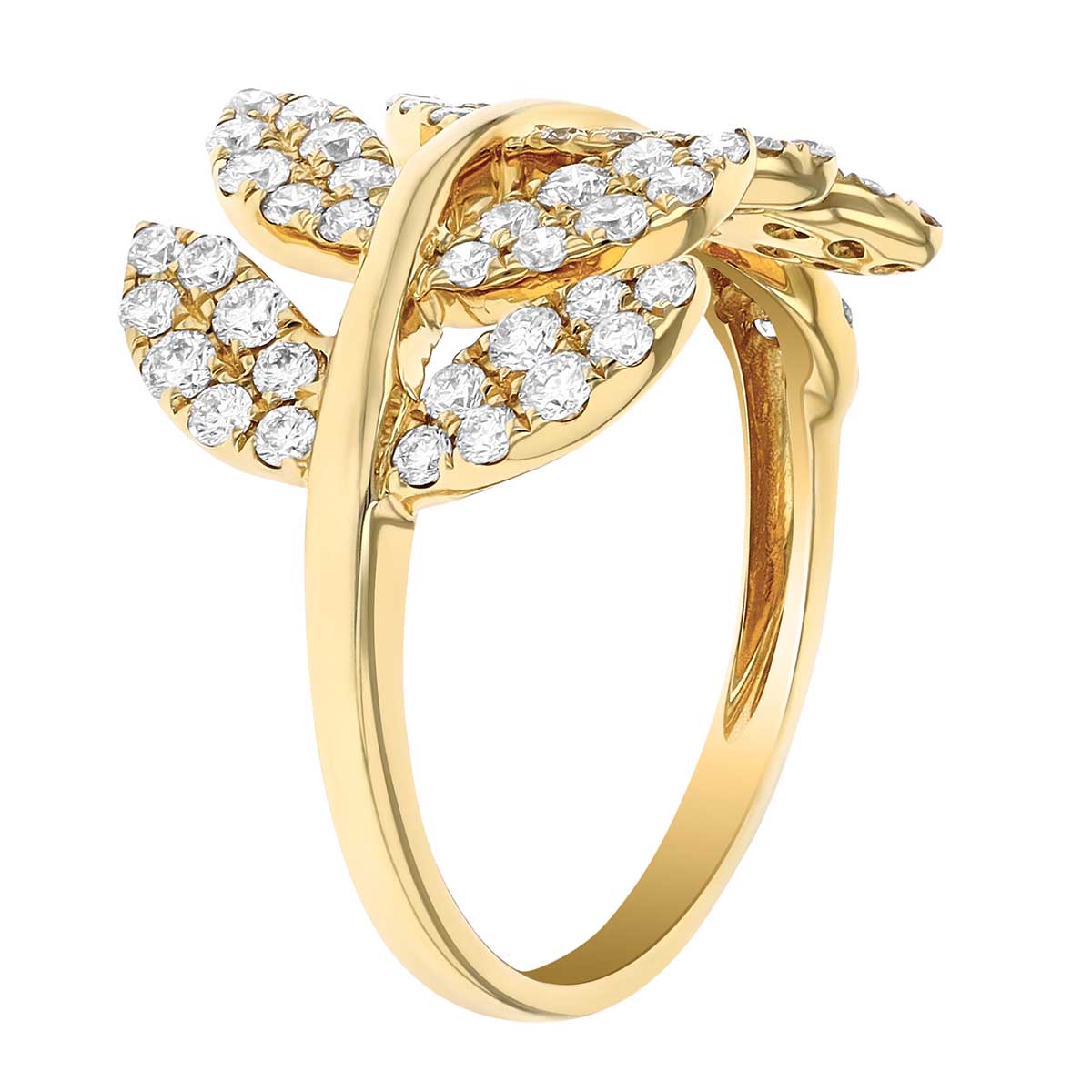 Diamond Pave Leaf Pattern Ring in Yellow Gold