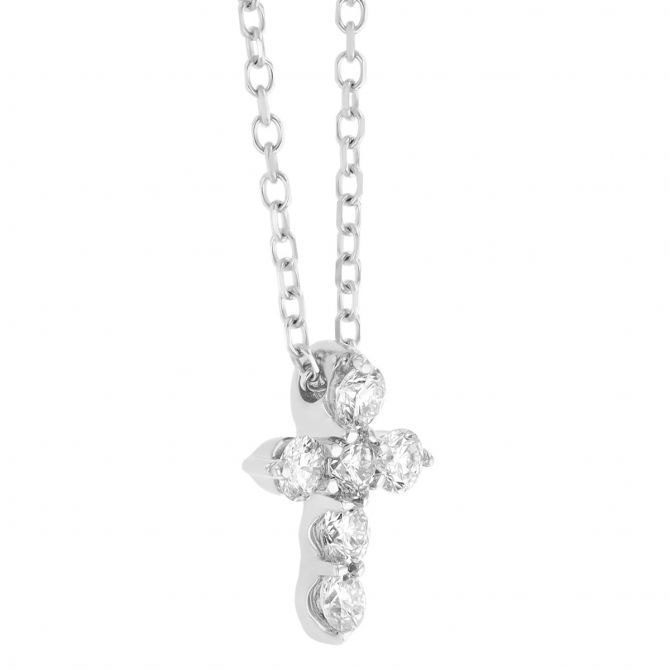 Diamond Dainty Cross Pendant in White Gold, 0.15 cttw, 18