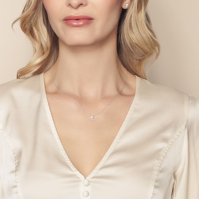 Diamond Dainty Cross Pendant in White Gold, 0.15 cttw, 18