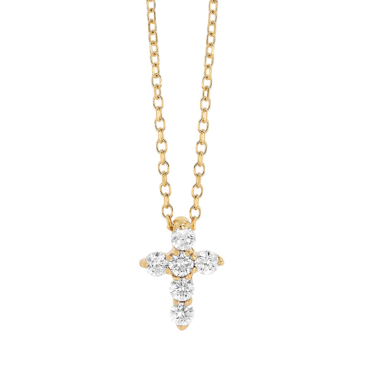Diamond 6 Stone Cross Necklace in Yellow Gold, 0.15 cttw, 18