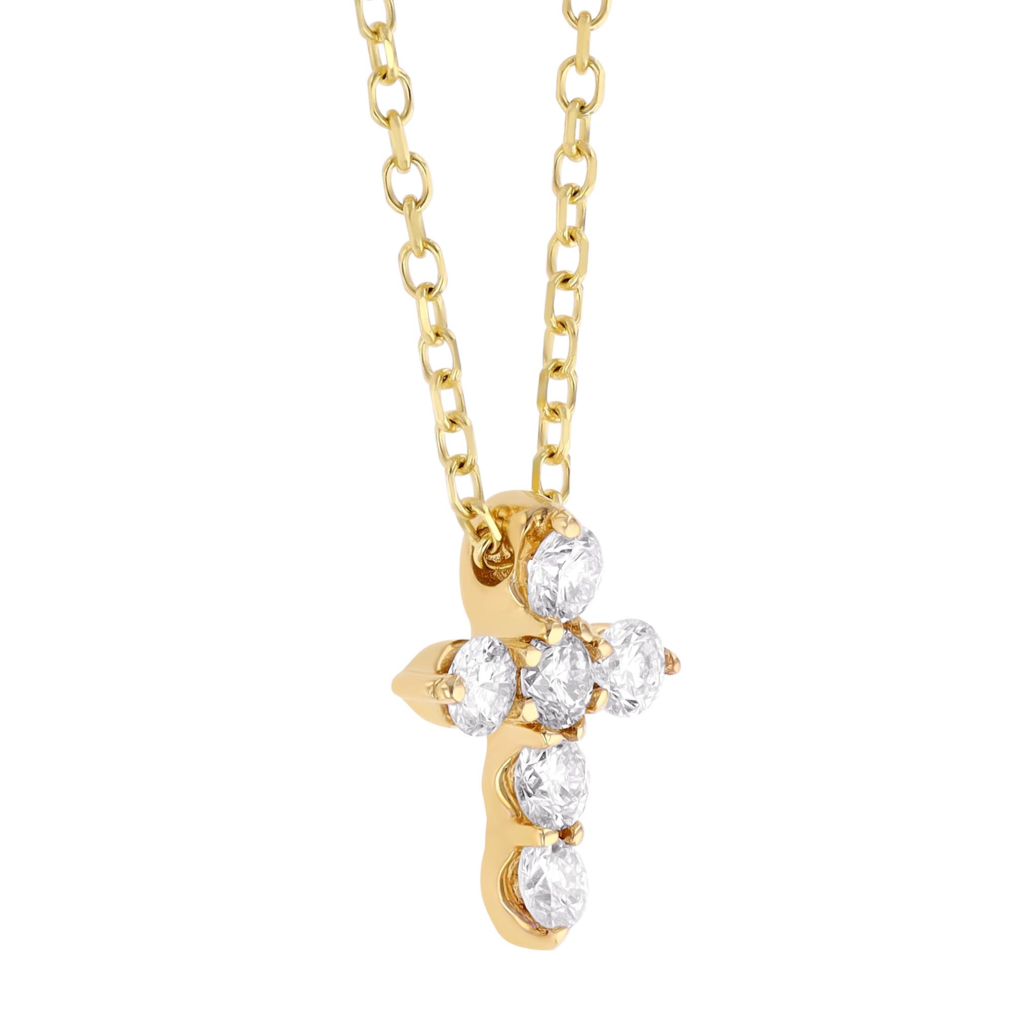 Diamond 6 Stone Cross Necklace in Yellow Gold, 0.15 cttw, 18