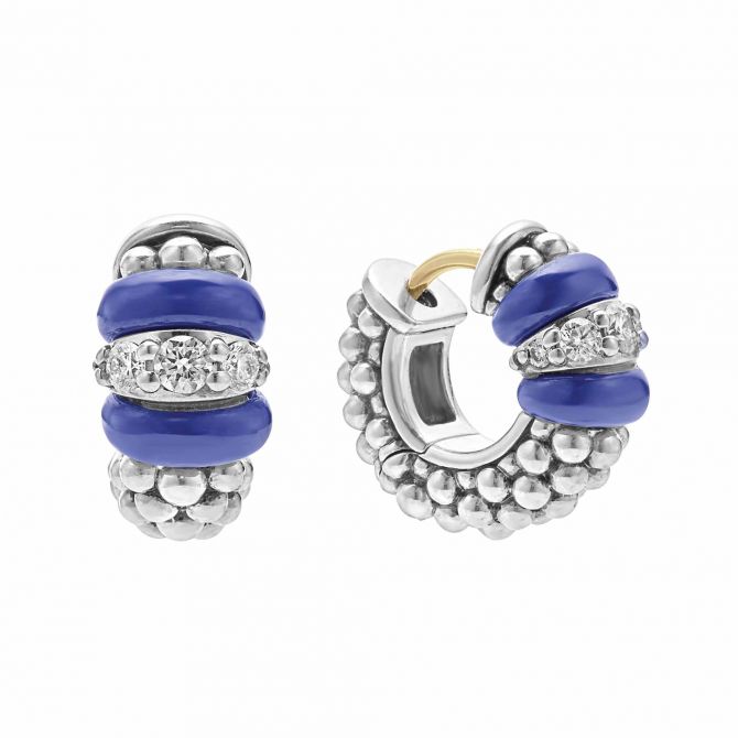 LAGOS Blue Caviar Ceramic & Diamond Huggie Earrings