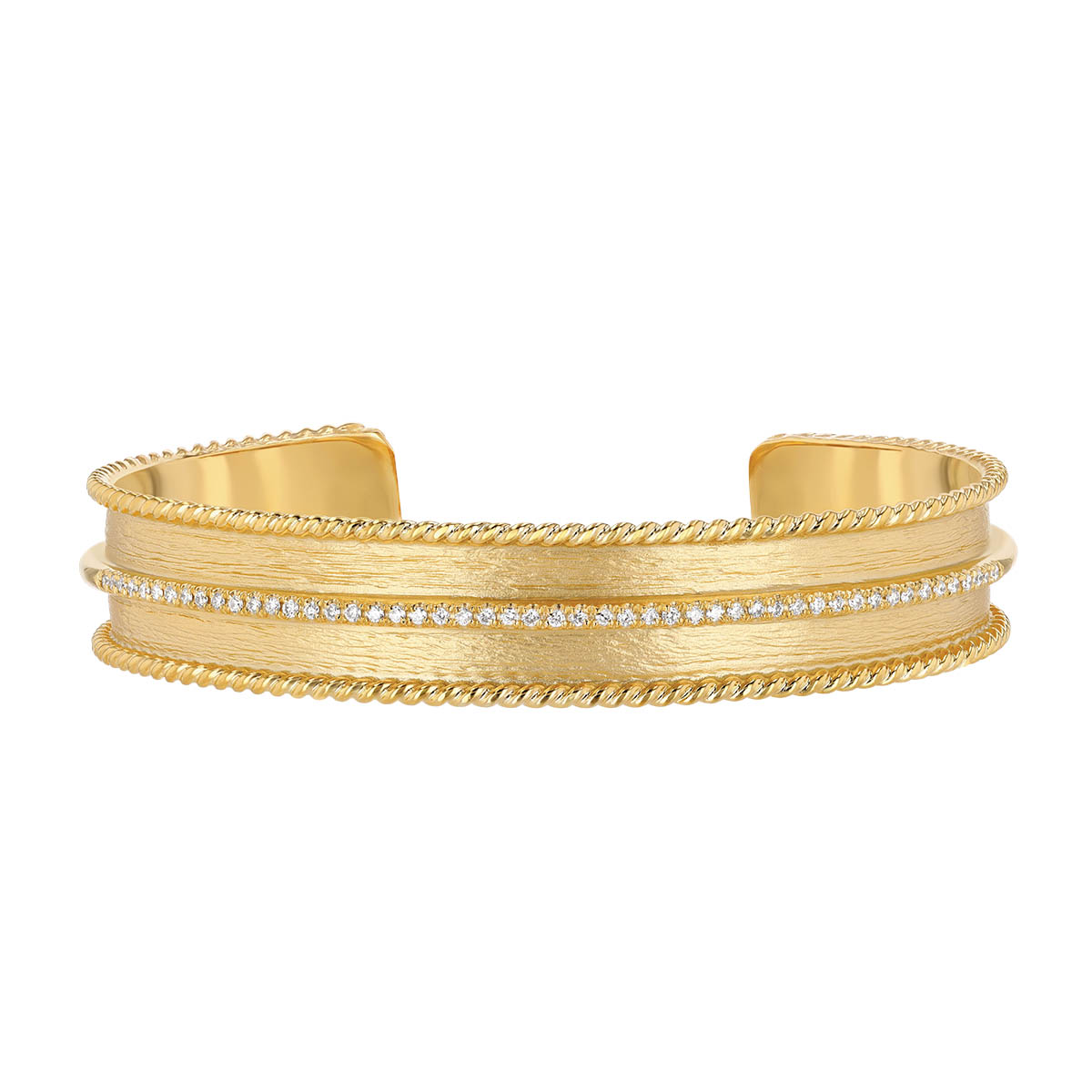 Marika Diamond Row & Twisted Edge Cuff Bracelet in Yellow Gold