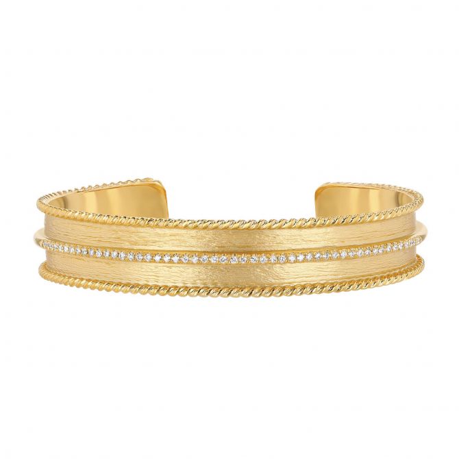 Marika Diamond Row & Twisted Edge Cuff Bracelet in Yellow Gold