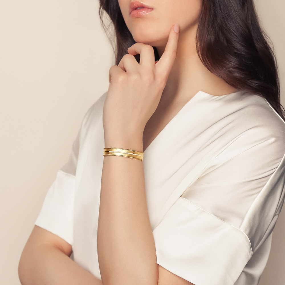 Marika Diamond Row & Twisted Edge Cuff Bracelet in Yellow Gold