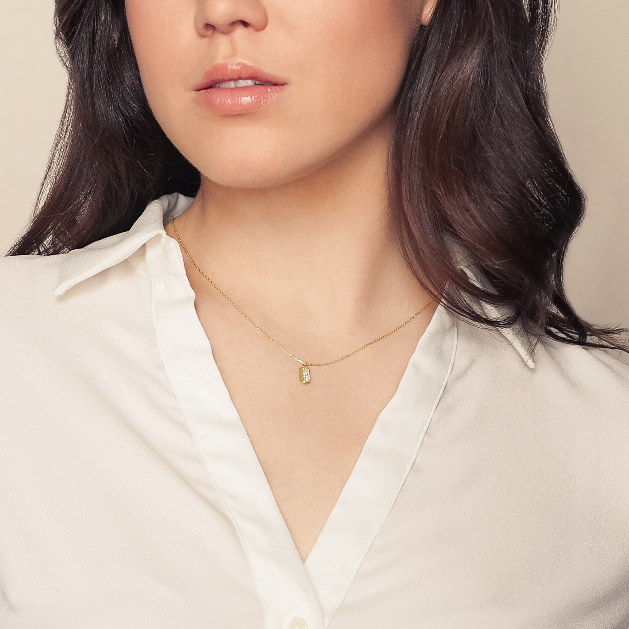 Diamond Pavé 3 Row Tag Pendant in Yellow Gold, 18