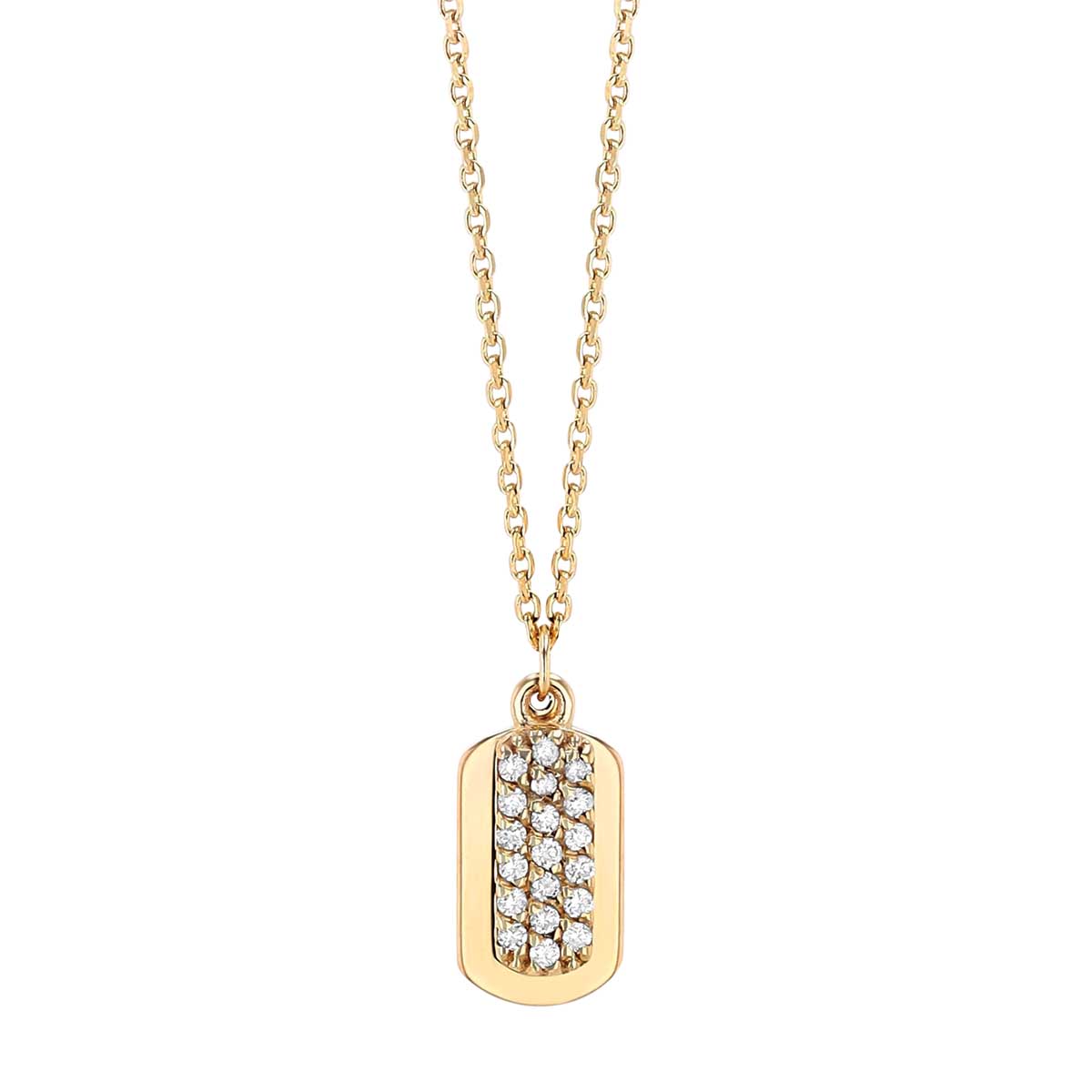 Diamond Pavé 3 Row Tag Pendant in Yellow Gold, 18