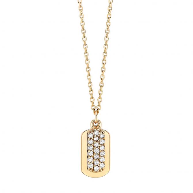 Diamond Pavé 3 Row Tag Pendant in Yellow Gold, 18"