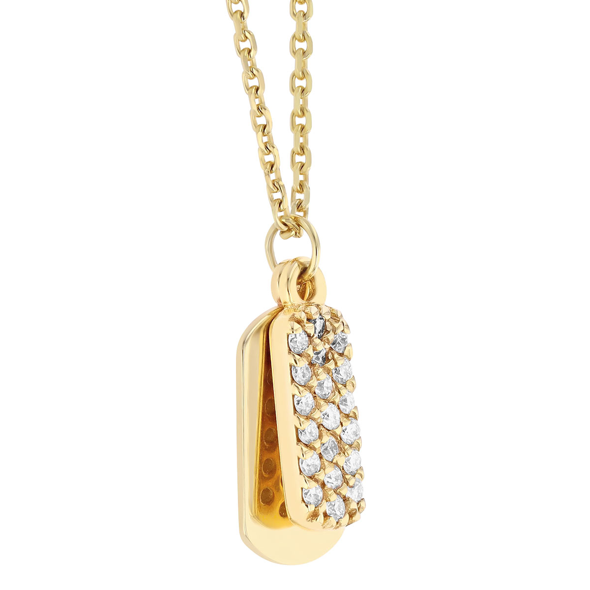 Diamond Pavé 3 Row Tag Pendant in Yellow Gold, 18